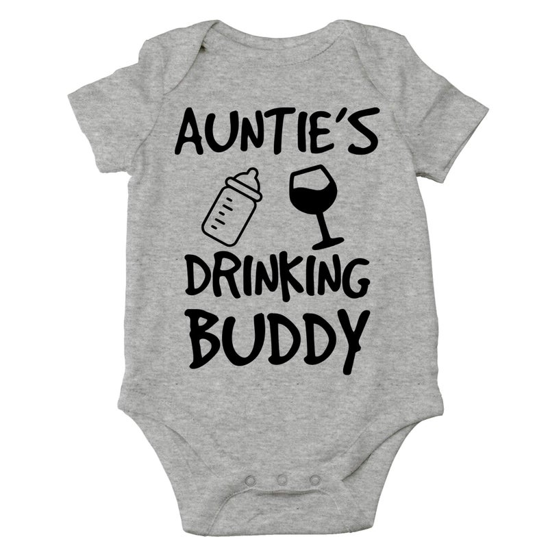 CBTwear Auntie's Drinking Buddy Baby Bodysuit Cute Girl Newborn Clothes Funny Infant Outfit Unisex (Newborn, Heather Grey) - Image 1